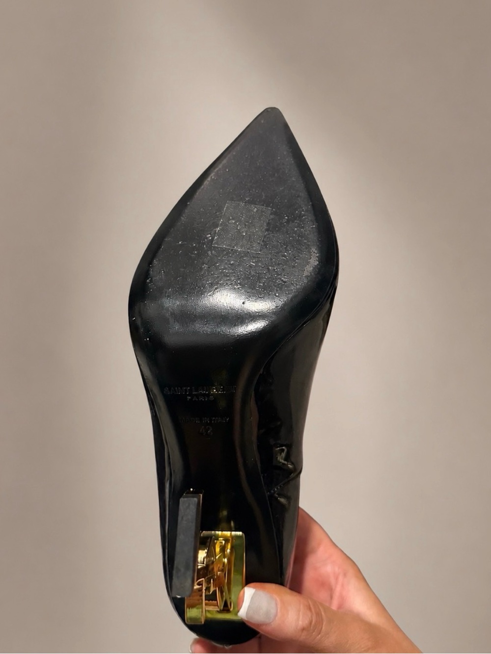 Saint Laurent Opyum 110mm Black Patent Leather Gold YSL Heel Pumps Size 42 - Picture 7 of 9